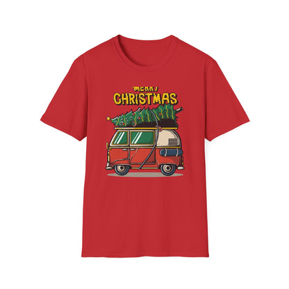 Retro Christmas Van T-Shirt | Awesome Holiday Tree & Skateboard VW Bus Tee | Unique Vintage Xmas Apparel Gift