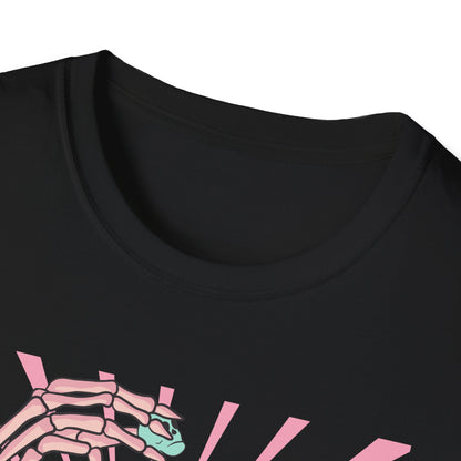 Spooky Sweet Skeleton 'You Make My Heart' T-Shirt | Pastel Goth Skull Popcorn Tee | Edgy Valentine's Day Gift for Unique Love