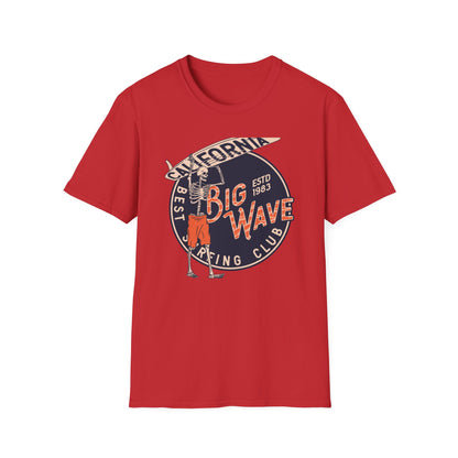 Epic California Big Wave Surfing Club T-Shirt - Vintage Skeleton Surfer Tee for Beach Lovers & Retro Style Fans