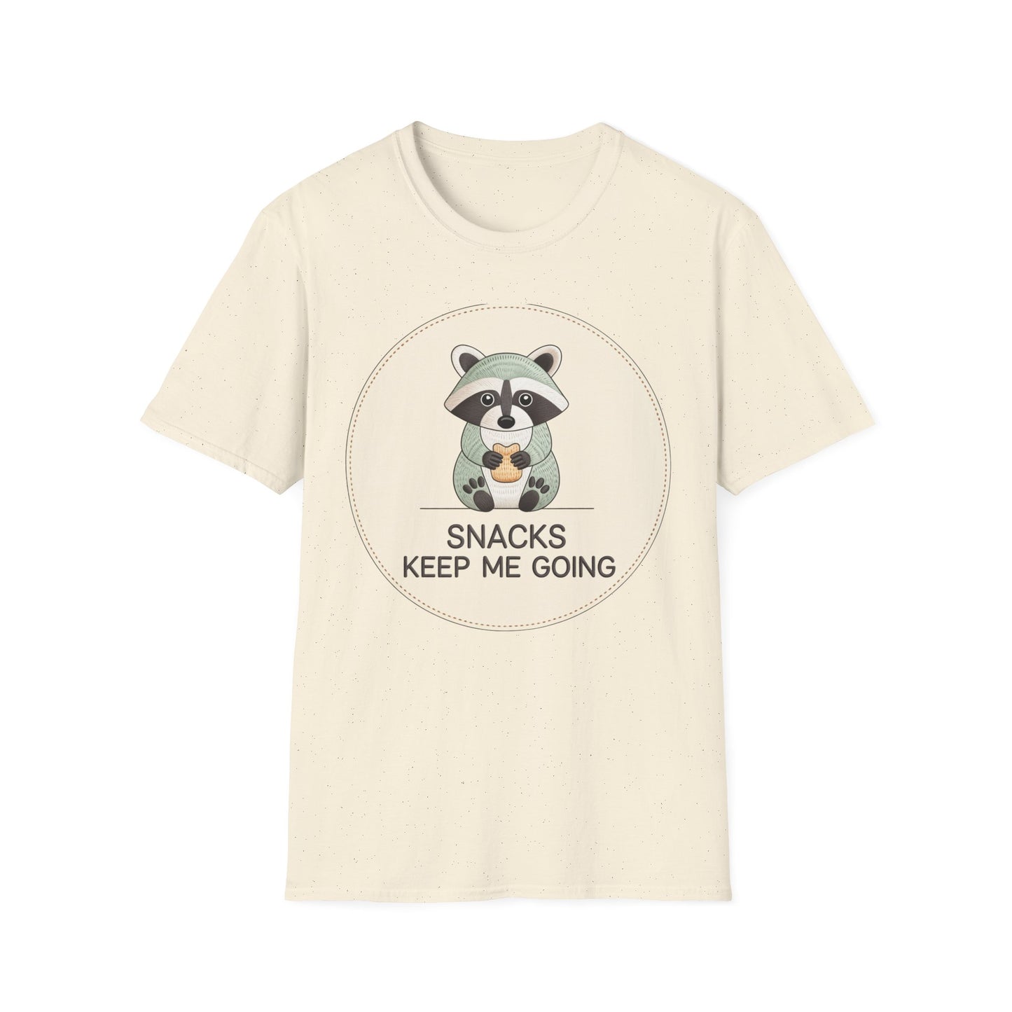 Snacks Keep Me Going Raccoon T-Shirt - Cute Funny Foodie Animal Tee for Snack Lovers & Lazy Day Comfort | Must-Have Gift