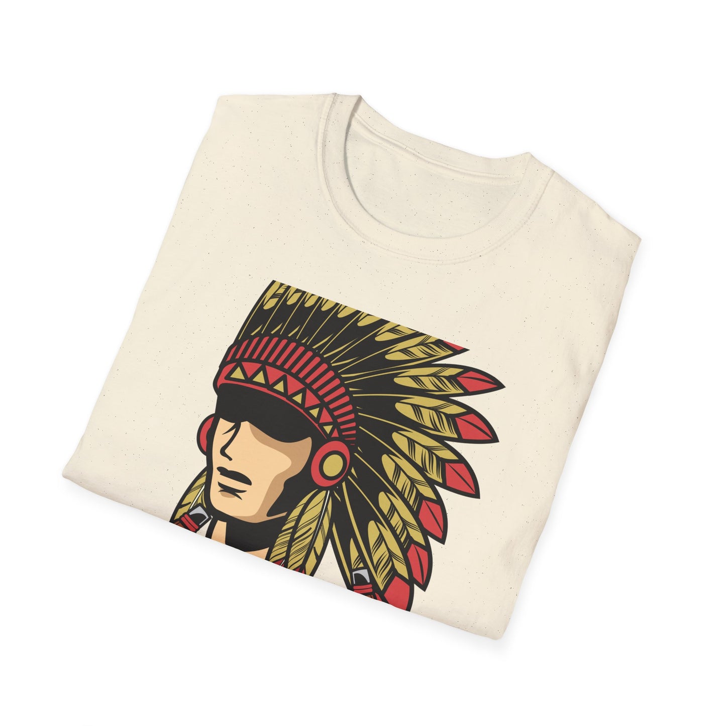 Bold Indigenous Warrior Chief T-Shirt | Majestic Feather Headdress & Tomahawks Tee | Powerful Cultural Design Gift