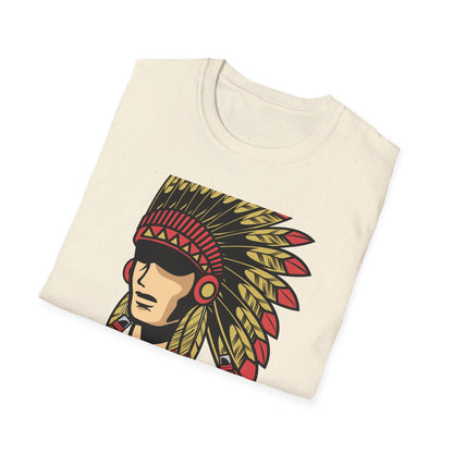 Bold Indigenous Warrior Chief T-Shirt | Majestic Feather Headdress & Tomahawks Tee | Powerful Cultural Design Gift