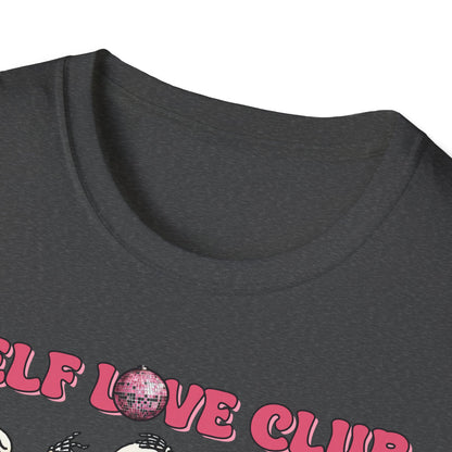 Groovy Self Love Club T-Shirt | Empowering Dancing Skeletons & Disco Ball Design | Trendy & Unique Top