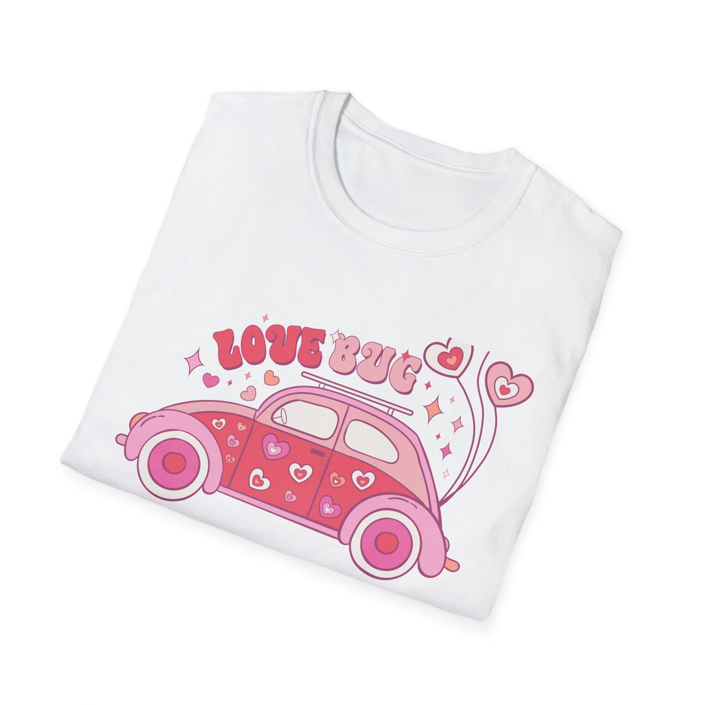Groovy Love Bug T-Shirt | Adorable Retro Pink VW Beetle & Hearts | Sweet Valentine's Day Gift for Her