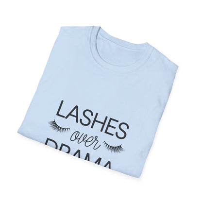 Fabulous "LASHES over DRAMA" T-shirt - Chic Eyelash Design Tee for Makeup Lovers & Beauty Queens - Empowering Gift