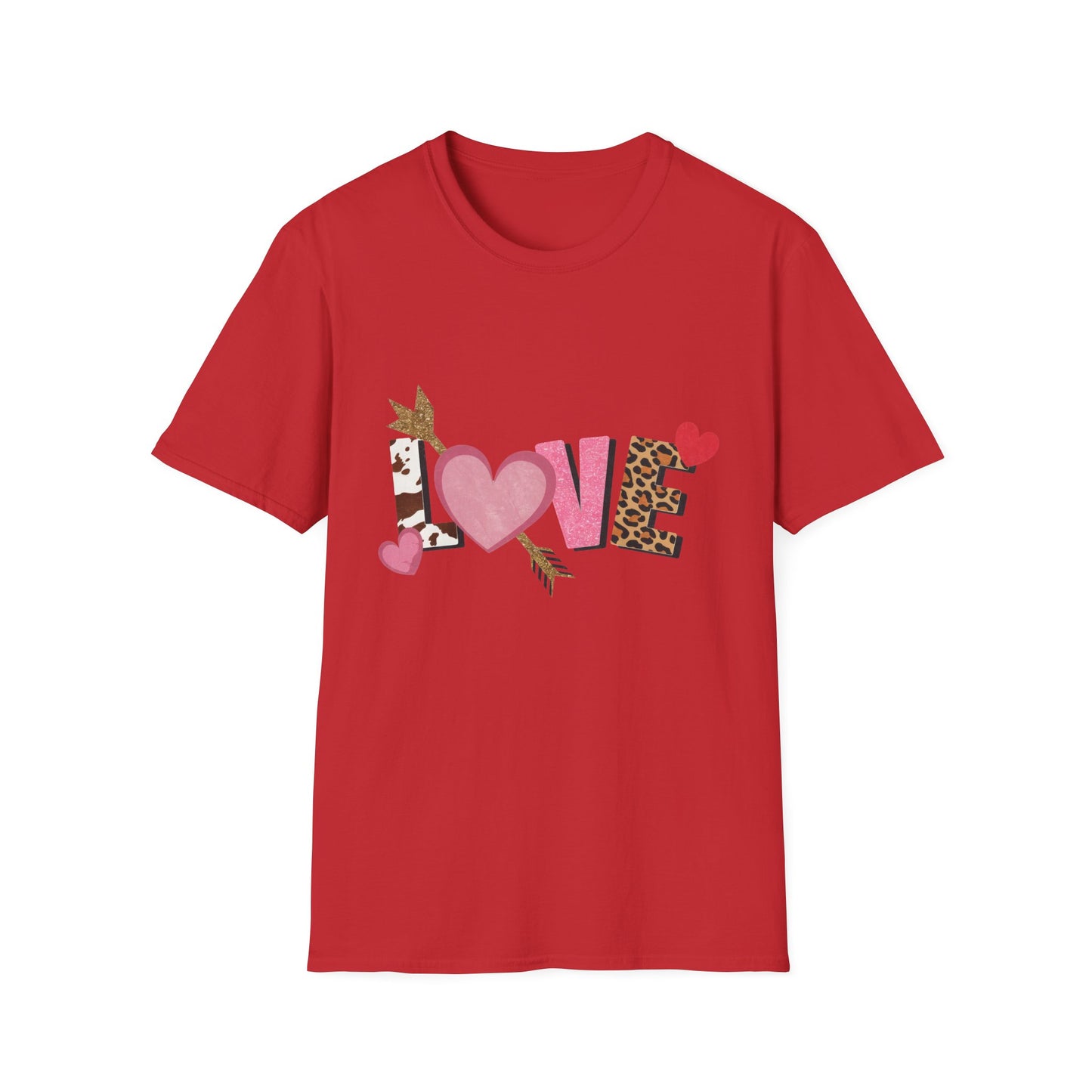 Chic LOVE T-Shirt with Sparkling Glitter Hearts & Bold Animal Print | Trendy Valentine's Day & Everyday Fashion Tee for Her