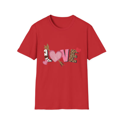 Chic LOVE T-Shirt with Sparkling Glitter Hearts & Bold Animal Print | Trendy Valentine's Day & Everyday Fashion Tee for Her