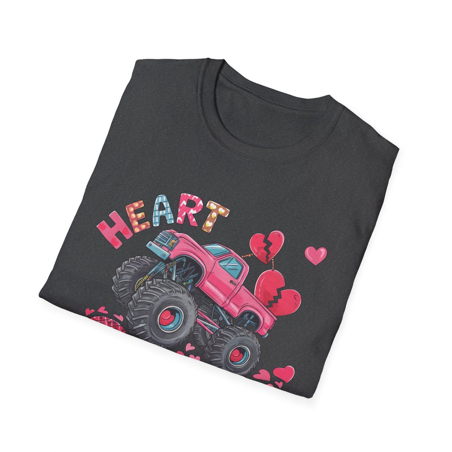 Bold Heart Crusher Monster Truck T-Shirt | Sassy Anti-Valentine's Day Tee | Funny Broken Heart Love Graphic Apparel