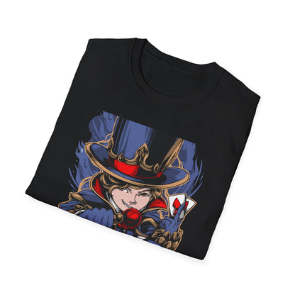 Enchanting Magician T-Shirt | Anime Style Illusionist Tee with Top Hat & Playing Cards | Unique Fantasy Graphic Apparel