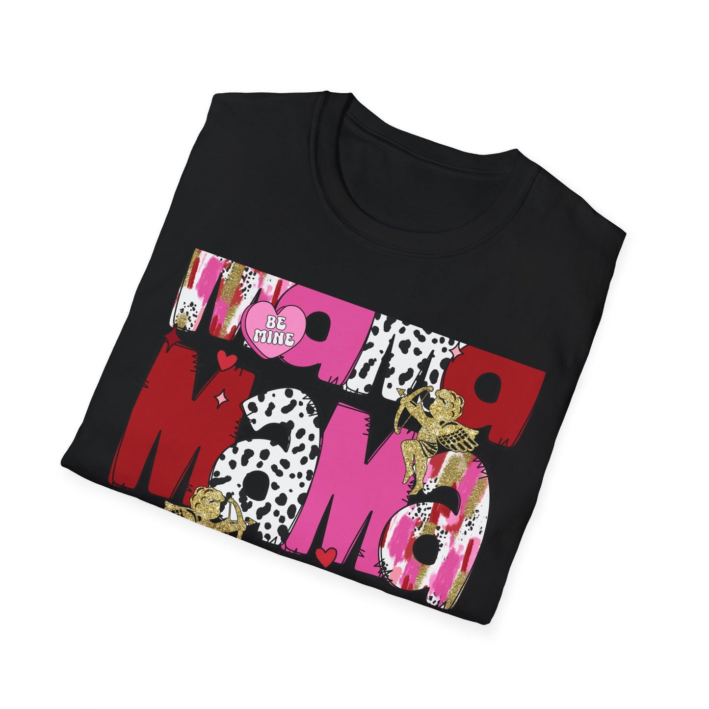 Chic Mama Valentine T-Shirt: Sparkling Cupid, Dalmatian Spots & Be Mine Hearts. Trendy Gift for Moms!