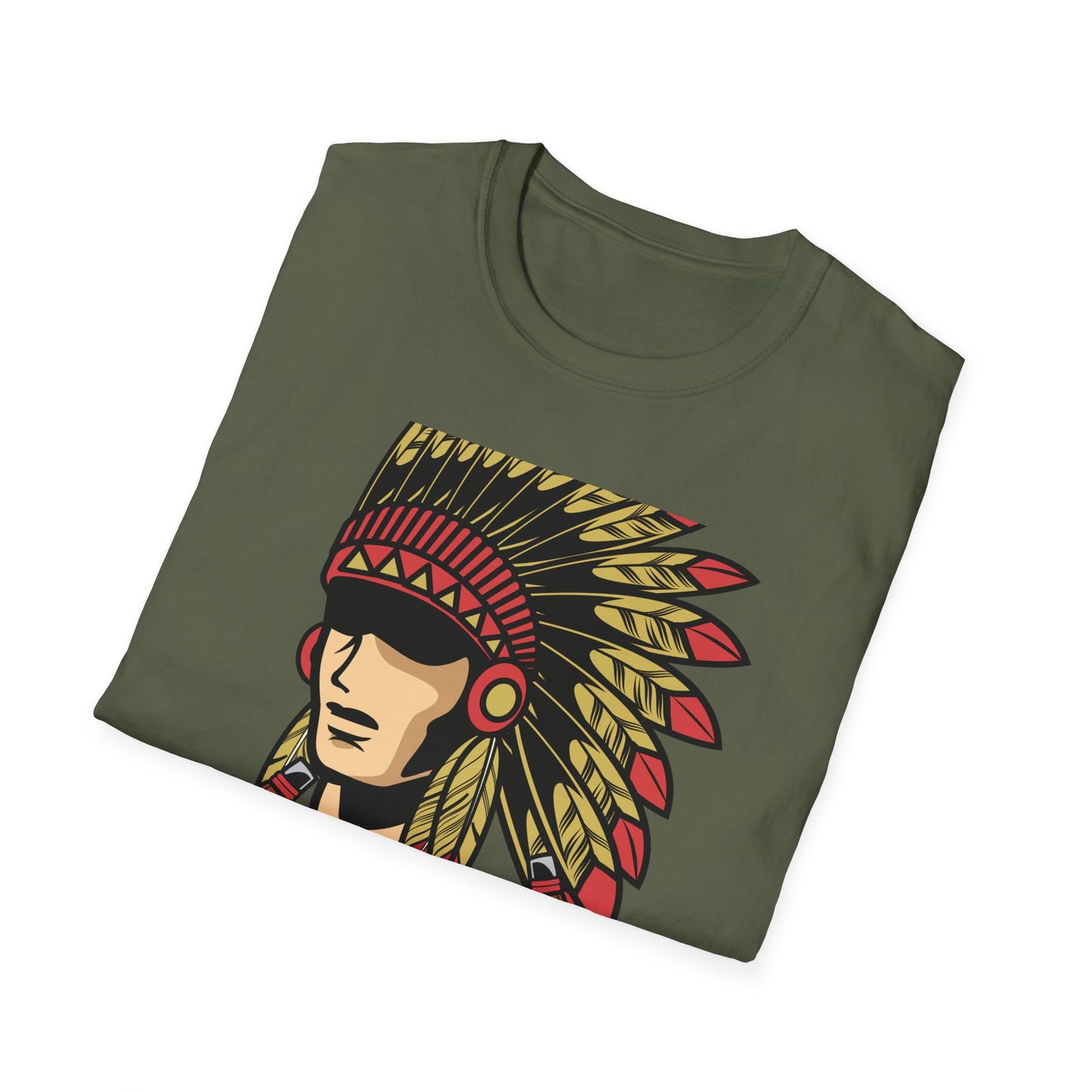 Bold Indigenous Warrior Chief T-Shirt | Majestic Feather Headdress & Tomahawks Tee | Powerful Cultural Design Gift