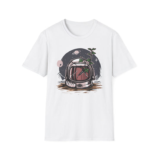 Resilient Space Bloom Astronaut Helmet T-Shirt | Unique Cosmic Growth Graphic Tee for Nature & Sci-Fi Lovers