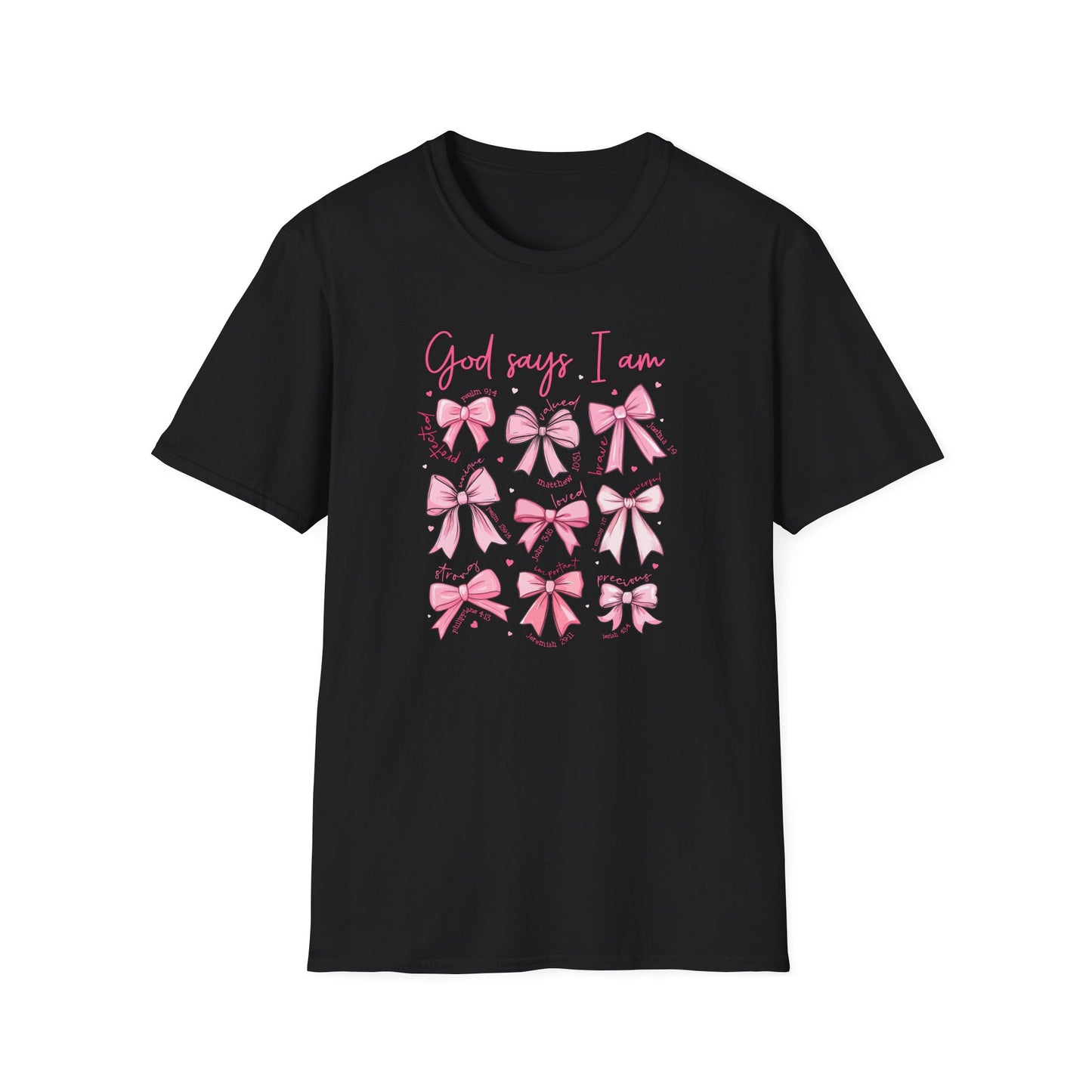 Powerful "God Says I Am" Christian T-Shirt for Women | Inspiring Bible Verse & Pink Bows Tee | Empowering Faith Gift