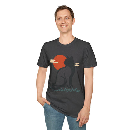 Japanese Cat Silhouette Red Sun Graphic T-Shirt
