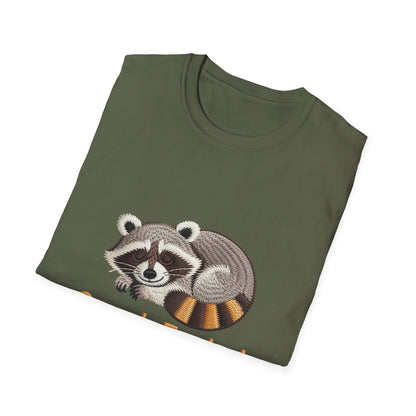 Adorable "Snack Fueled" Sleeping Raccoon T-Shirt | Cozy Animal Lover Tee - Perfect Funny Gift for Foodies & Nappers!