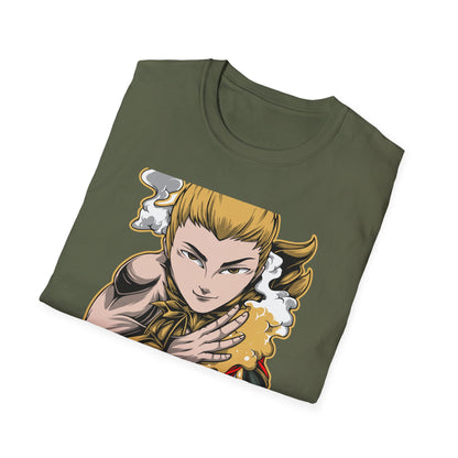 Captivating Mythic Hero T-Shirt | Dynamic Golden Warrior Anime Style Graphic Tee for Gamers & Fantasy Fans