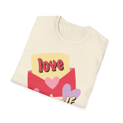 Empowering "Love Yourself" Retro T-Shirt | Chic Self-Care Message Tee | Adorable Hearts & Love Letter Design for Women
