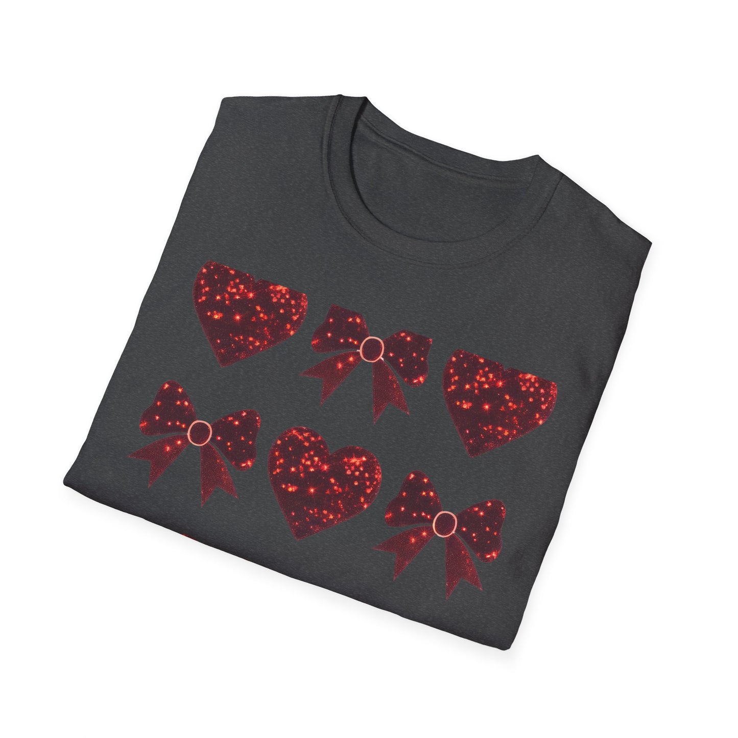 Dazzling Sparkle Hearts & Bows T-Shirt | Chic Glitter Love Tee for Women | Radiant Valentine's Day Gift