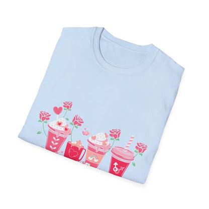 Charming Valentine's Sweet Treats T-Shirt | Adorable Love Drinks & Hearts Tee | Perfect Romantic Gift for Couples & Her