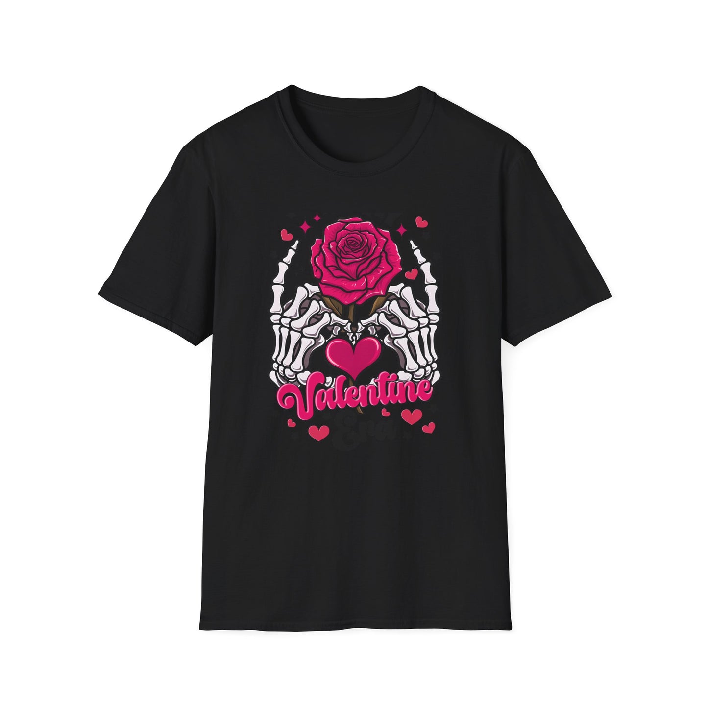 Spooky Sweet Valentine's T-Shirt: Skeleton Hands Holding Pink Rose & Heart - Unique Gothic Love Tee Gift