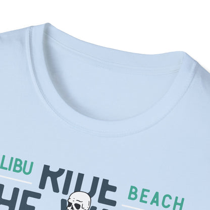 Epic Malibu Skeleton Surfer T-Shirt - Ride The Waves California Beach Retro Tee | Unique Vintage Style Surf Graphic