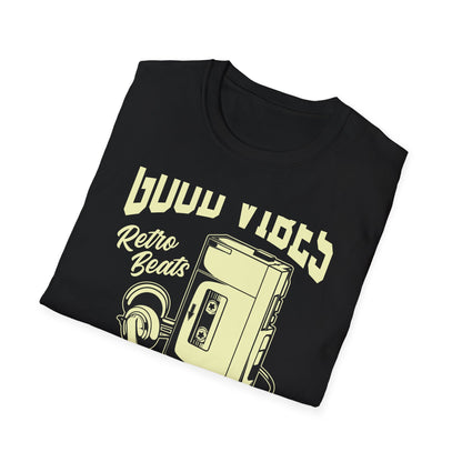 Awesome Retro 80s Music Good Vibes T-Shirt - Vintage Cassette Player & Headphones Tee | Nostalgic Portable Stereo Gift