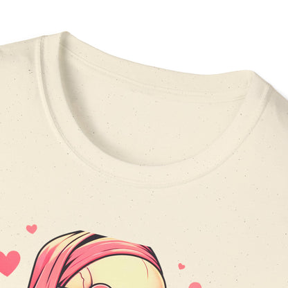 Trendy Pink Skeleton T-Shirt: Chill Vibes, Heart Sunglasses & Peace Sign Tee – Spooky Cute Aesthetic for Women & Teens