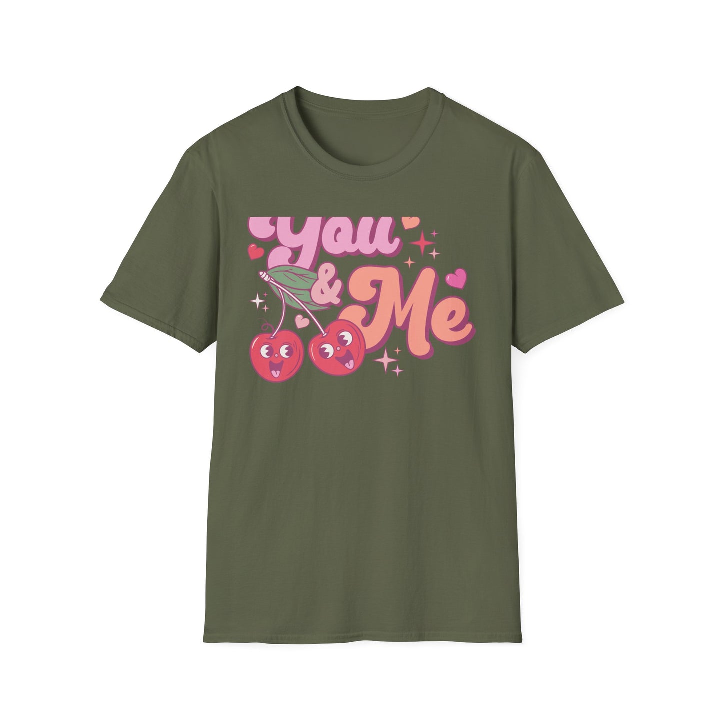 Sweet "You & Me" Retro Cherry T-Shirt - Adorable Couple's Love Tee, Perfect Valentine's Day Gift