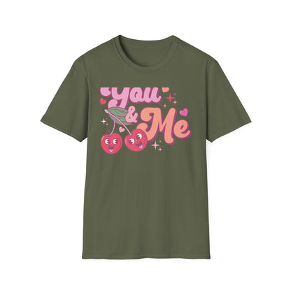 Sweet "You & Me" Retro Cherry T-Shirt - Adorable Couple's Love Tee, Perfect Valentine's Day Gift