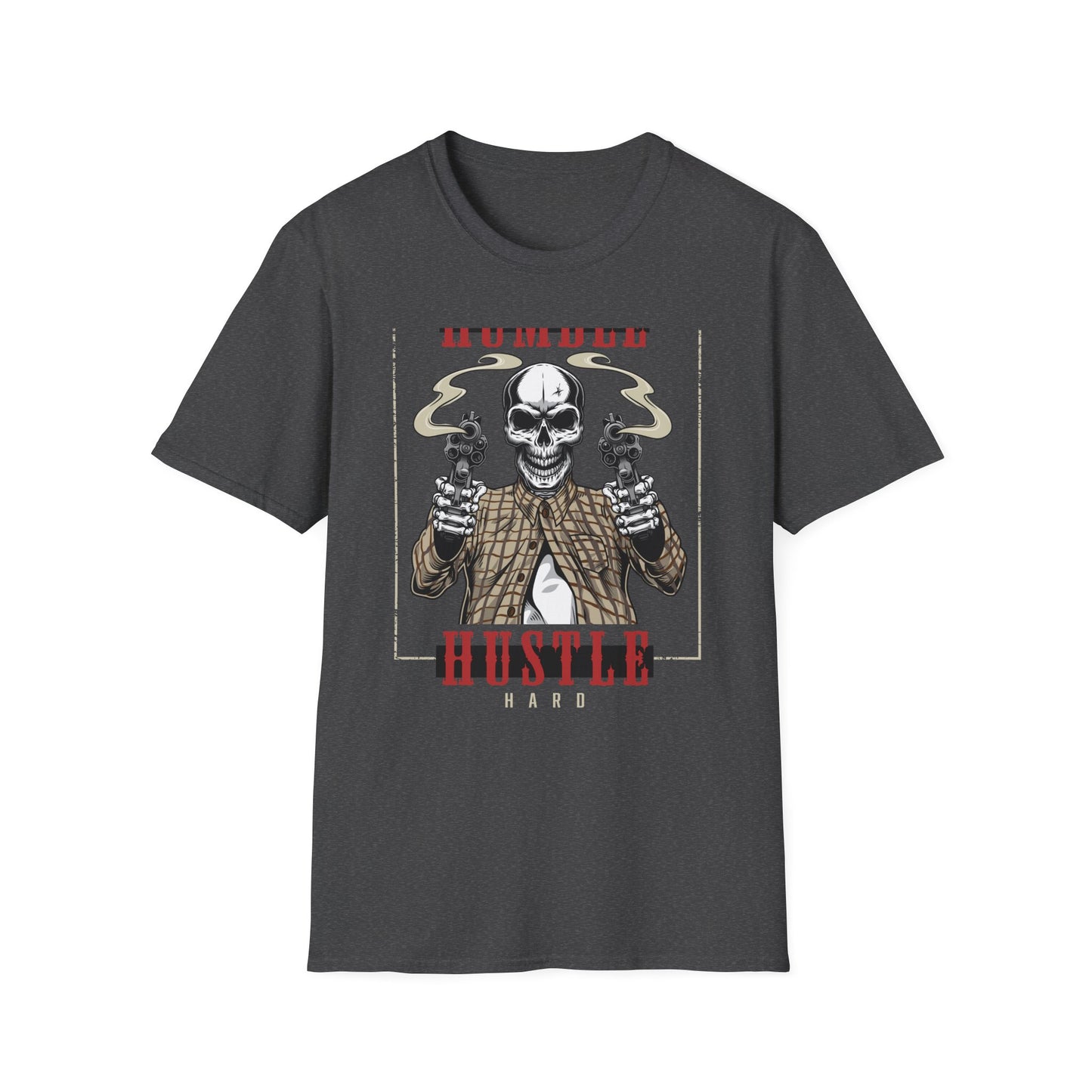 Stay Humble Hustle Hard Skull T-Shirt - Edgy Revolver Streetwear Tee for Men - Bold Urban Motivational Apparel