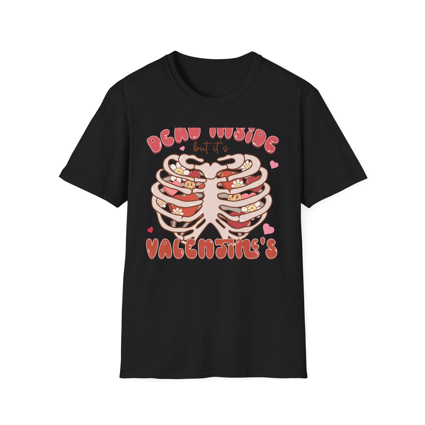 Trendy Dead Inside But Valentine's T-Shirt - Cute Goth Rib Cage Hearts & Daisies Tee | Unique Anti-VDay Humor Gift