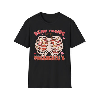 Trendy Dead Inside But Valentine's T-Shirt - Cute Goth Rib Cage Hearts & Daisies Tee | Unique Anti-VDay Humor Gift