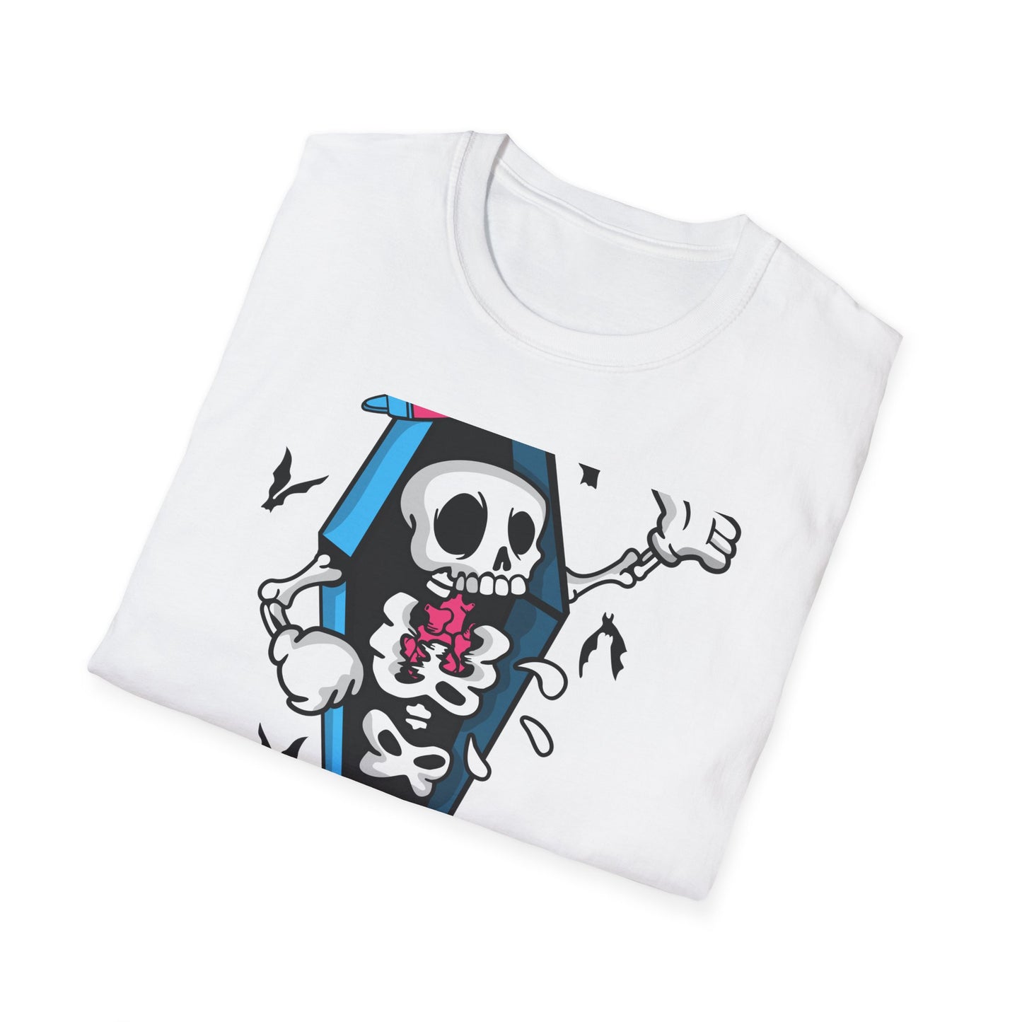 Hip Hop Skeleton Coffin Tee | Spooky Cool Streetwear T-Shirt with Sneakers & Bats | Unique Urban Style Graphic