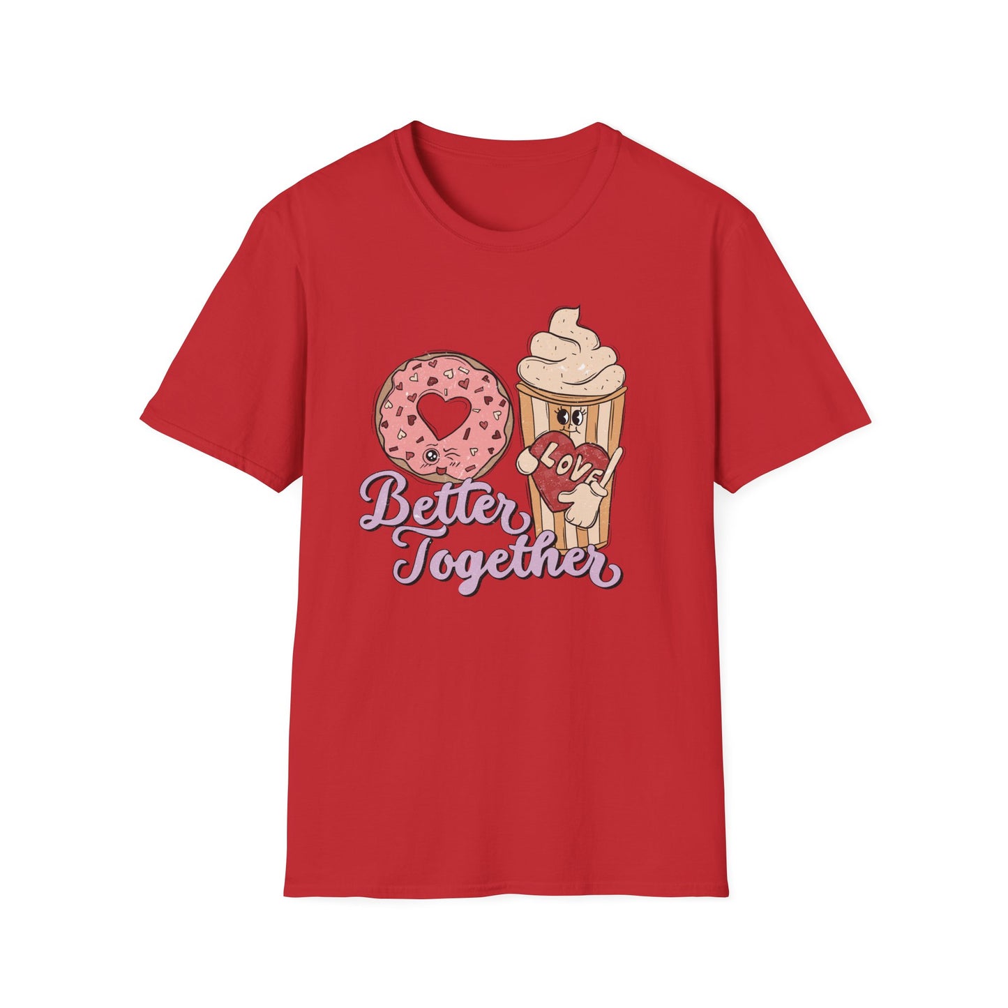 Adorable 'Better Together' Donut & Coffee Love T-Shirt | Retro Vintage Sweet Treat Couple's Tee | Perfect Valentine's Gift
