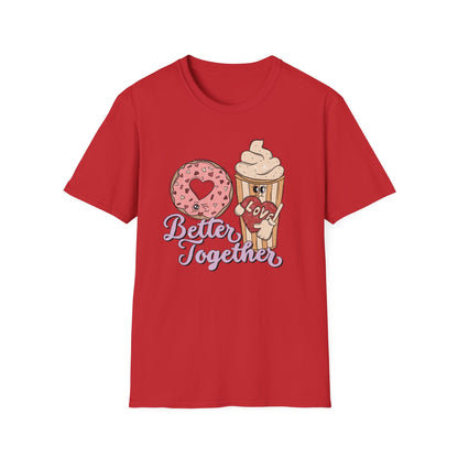 Adorable 'Better Together' Donut & Coffee Love T-Shirt | Retro Vintage Sweet Treat Couple's Tee | Perfect Valentine's Gift