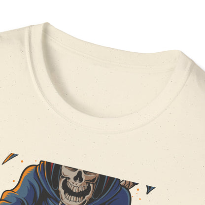 Epic Grim Reaper Biker T-Shirt | 'Death Race' Skeleton Motorcycle Graphic Tee for Bold Riders & Edgy Streetwear Fans