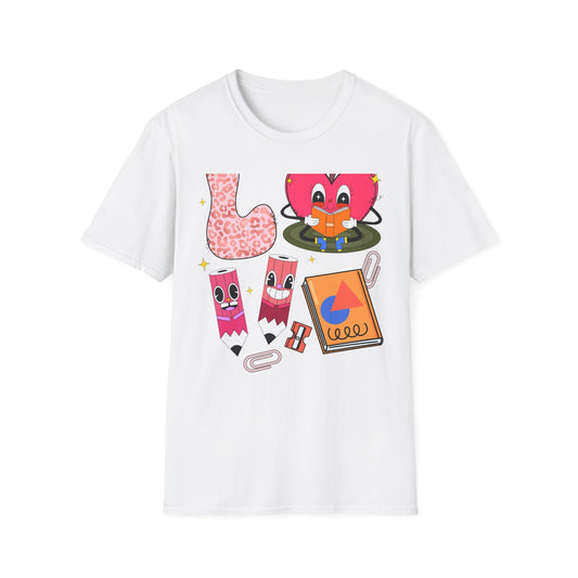 Groovy Leopard 'L' Back to School T-Shirt | Whimsical Reading Apple & Pencil Pals Tee | Fun Teacher Student Gift Idea