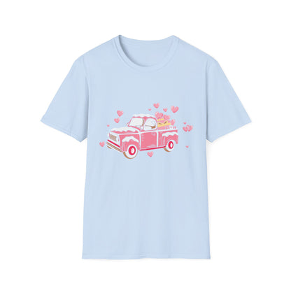 Adorable Pink Vintage Pickup Truck T-Shirt - Sweet Valentine's Day Hearts & Gifts Tee for Her | Charming Love Design