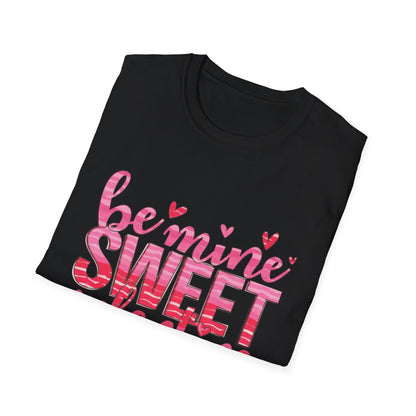 Charming "Be Mine Sweet Valentine" T-Shirt | Adorable Pink Hearts & Glitter Print | Perfect Romantic Gift Tee for Her