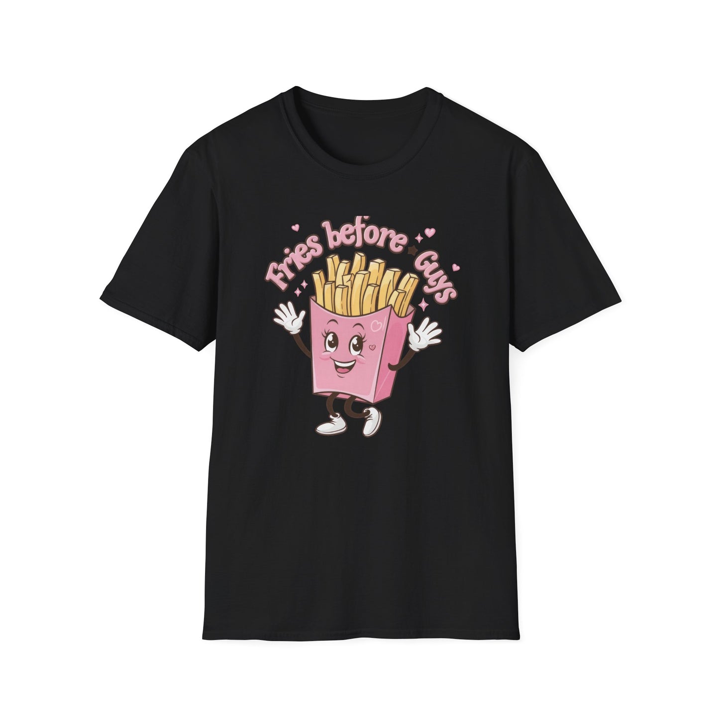 Cute 'Fries Before Guys' T-Shirt | Adorable Pink French Fry Lover Tee | Funny Foodie Graphic Top for Women & Teens