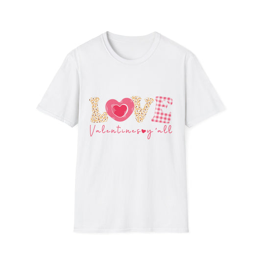 Charming Leopard & Plaid LOVE Valentines Y'all T-Shirt - Trendy Southern Sweetheart Tee for Women, Perfect Valentine's Day Gift