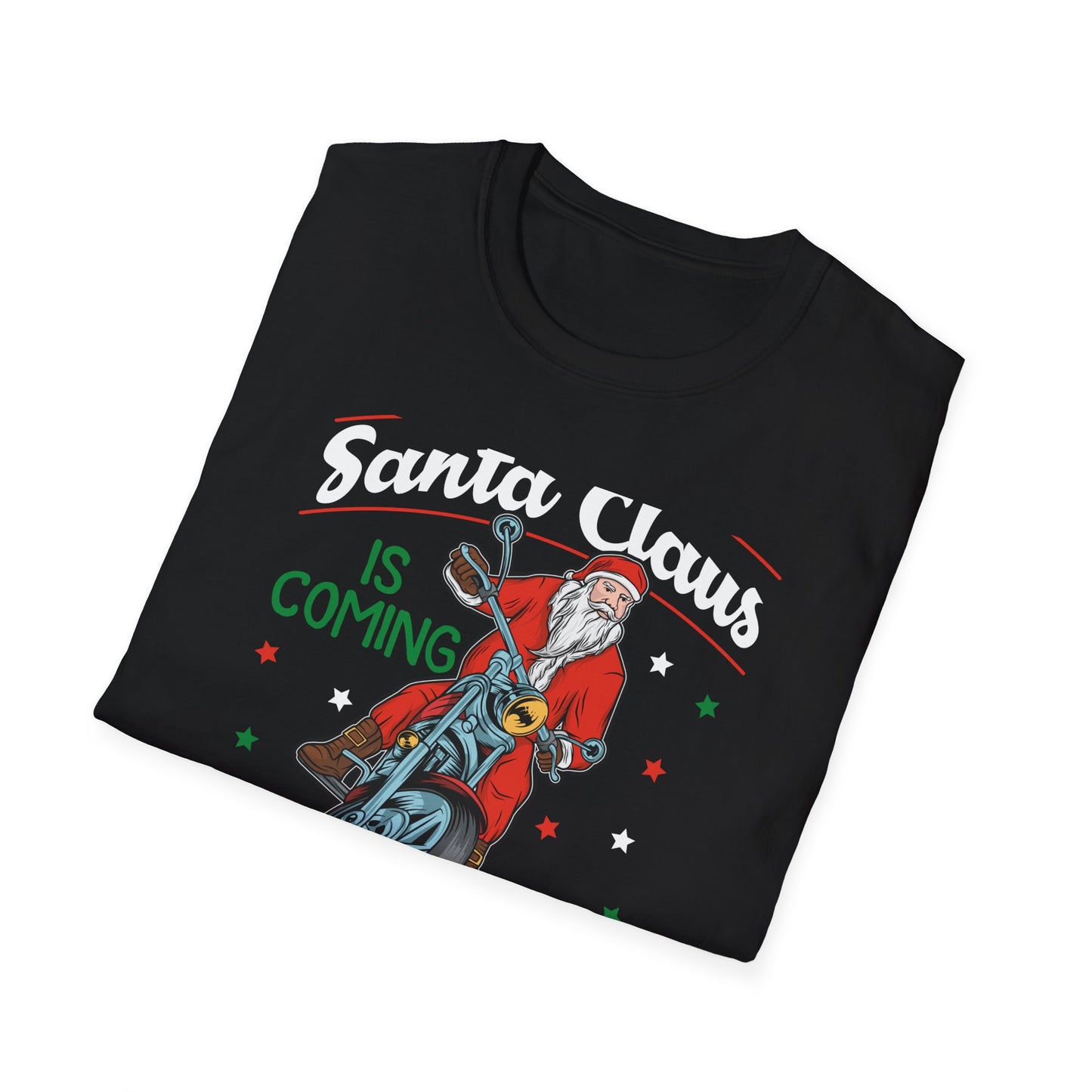 Epic Santa Biker T-Shirt - Cool Christmas Motorcycle Tee | Funny Holiday Rider Apparel Gift for Men & Women | 'Santa Is Coming To Town'