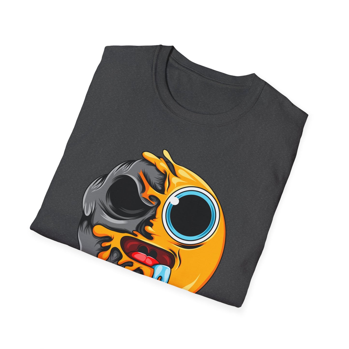Vibrant Melting Emoji Skull T-Shirt | Unique Horror Pop Art Streetwear Tee | Edgy Graphic Design Statement