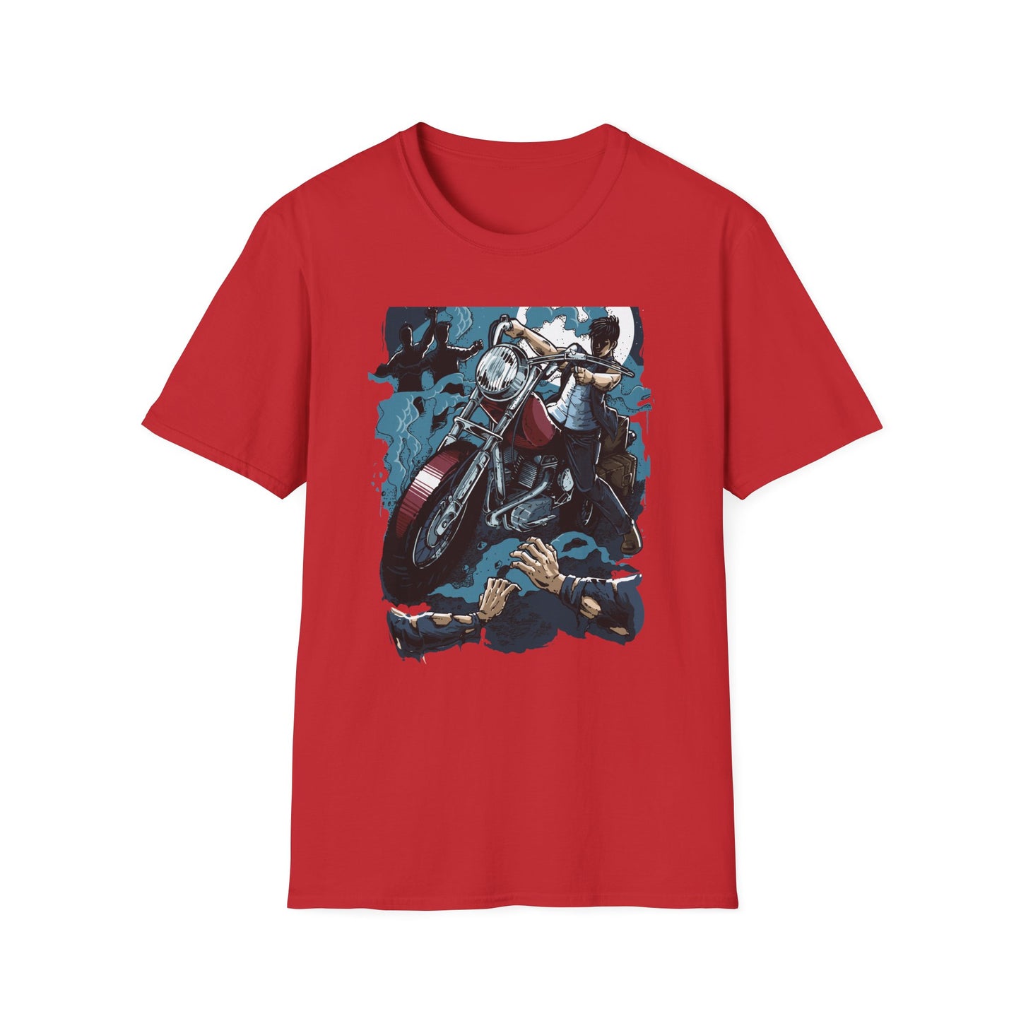 Epic Zombie Apocalypse Hunter T-Shirt - Fearless Biker Survival Horror Tee for Gamers & Fans - Thrilling Crossbow Rider Design