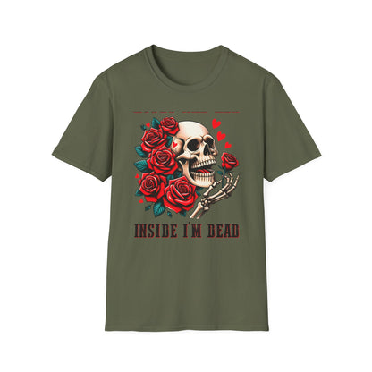 Epic 'Roses Are Red Inside I'm Dead' T-Shirt | Edgy Skull & Rose Gothic Tee | Dark Humor Statement Apparel