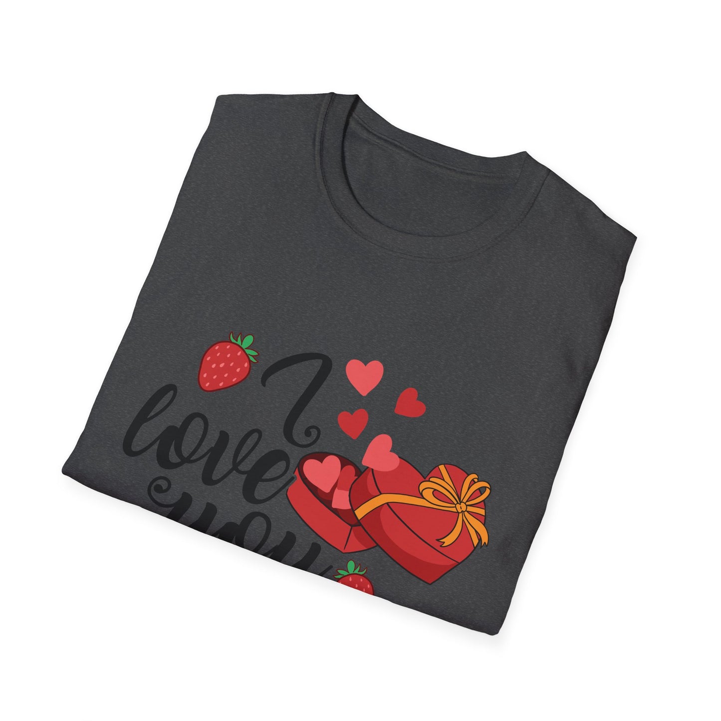Sweet Valentine's Gift Box T-Shirt with Hearts & Strawberries | Adorable Romantic Tee for Her | Perfect Love Anniversary Apparel