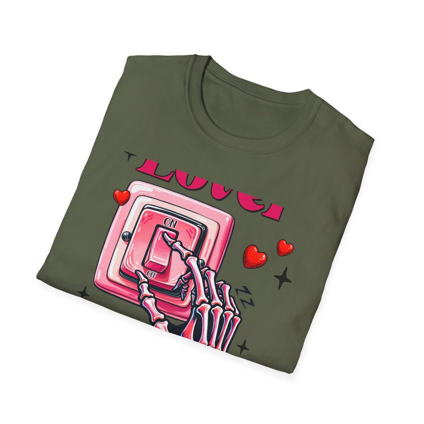 Unique Lover T-Shirt | Edgy Skeleton Hand & Love Switch Graphic Tee | Romantic Valentine's Day Statement Gift