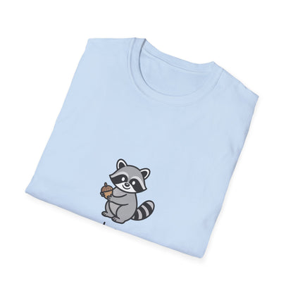 Adorable Raccoon Snack Energy T-Shirt | Cute Acorn Lover Tee | Irresistible Comfy Animal Graphic Shirt for Daily Boost