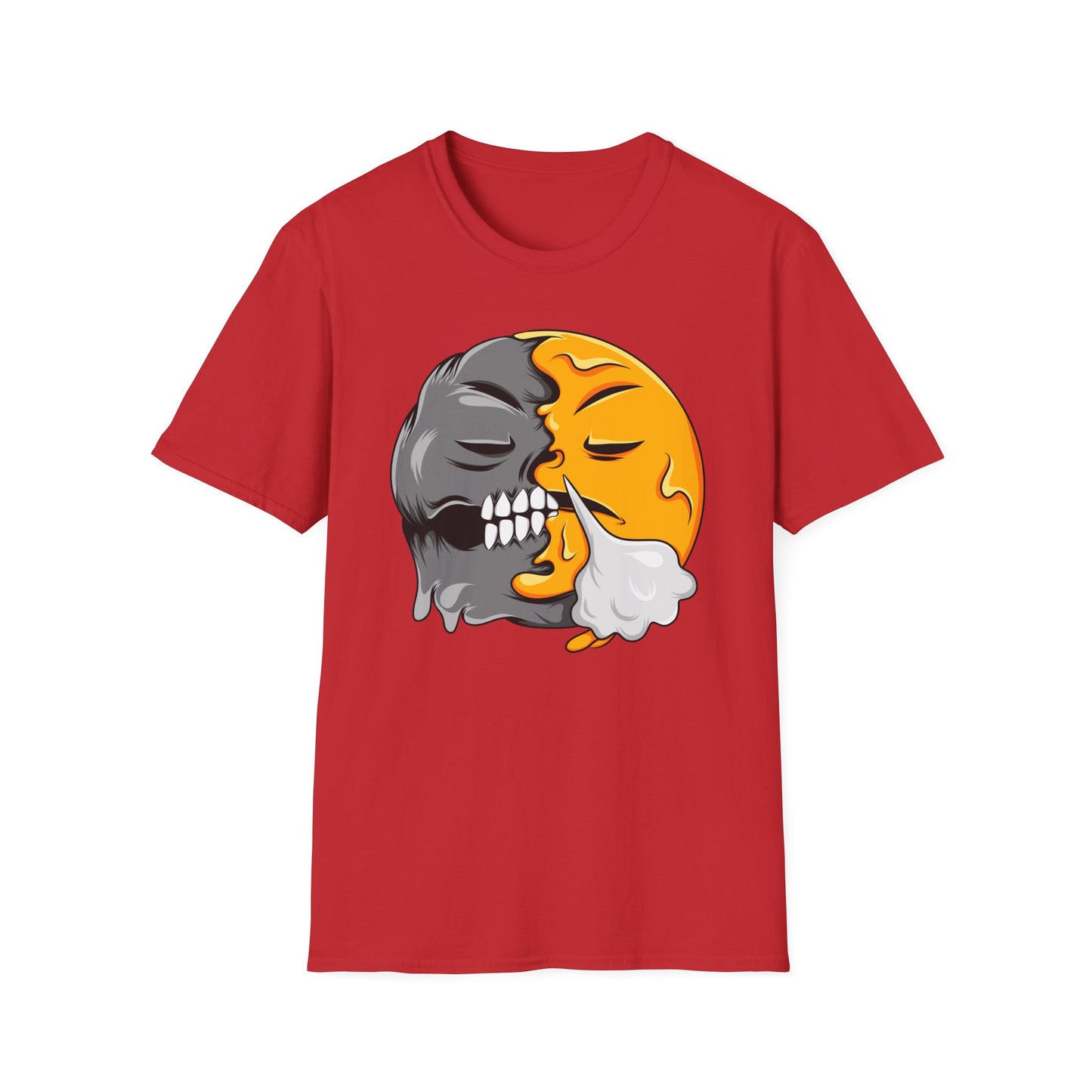 Vibrant Sleepy Skull Moon T-Shirt | Edgy Celestial Vapor Graphic Tee - Unique Streetwear Art