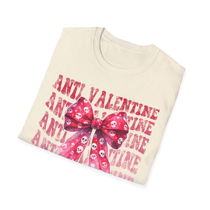 Sassy Anti Valentine's Club T-Shirt: Edgy Pink Skull Bow Tee | Unique Valentine's Day Rejection & Goth Aesthetic Statement Top